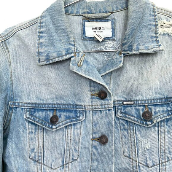 Forever 21 Women's Sequined back Denim trucker Jacket, light blue, Small - Picture 6 of 7